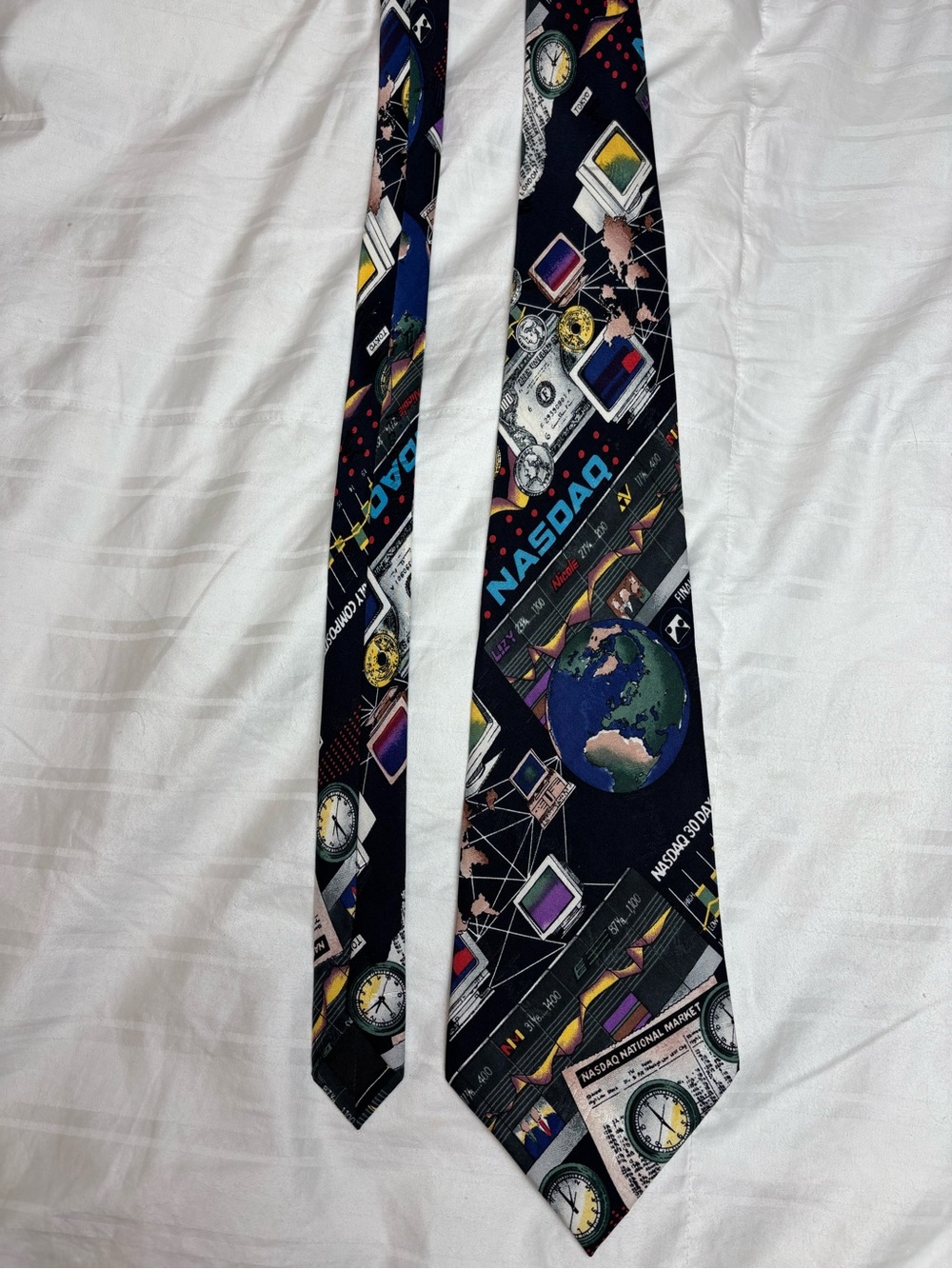 Nicole Miller NASDAQ Graphic Print Silk Tie - Black